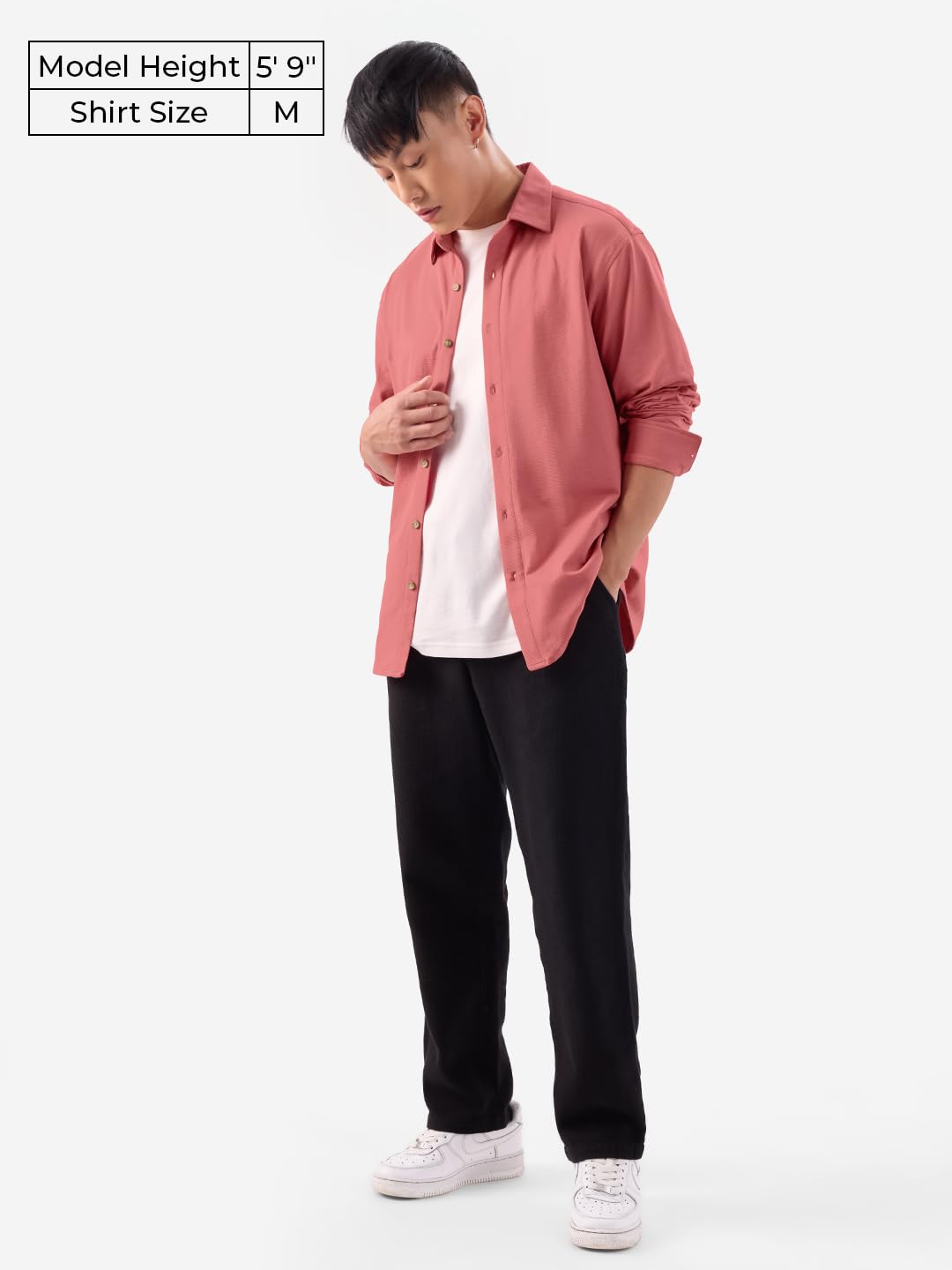 The Souled Store Coral Sand: 100% Cotton Men & Boys Long Sleeve Collared Neck Button Front Solid Textured Shirts