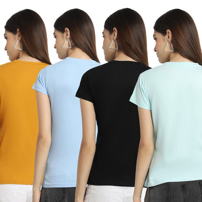 Preneum Womens Cotton Regular Fit Latest Graphic Stylish Printed Short Sleeves Casual T-Shirt || Trends & Stylish (Pack 4), Met