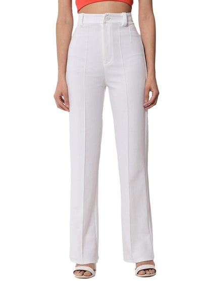 Kotty Womens High Rise Viscose Rayon Solid Trousers Off White