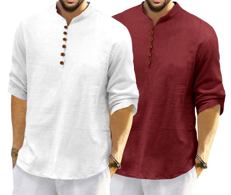 Royalscout MenS Cotton Polyester Blend Solid Regular Fit Full Sleeve Short Kurta | Ethnic, Lightweight Summer Kurta For Daily &