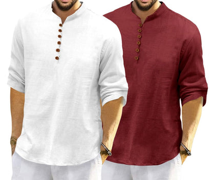 Royalscout MenS Cotton Polyester Blend Solid Regular Fit Full Sleeve Short Kurta | Ethnic, Lightweight Summer Kurta For Daily &
