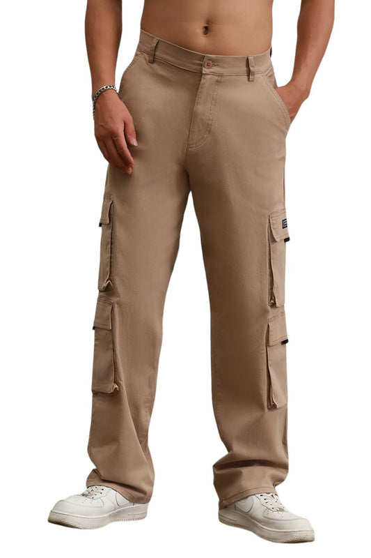 Hubberholme Men Taupe Cotton Loose Fit Mid-Rise Casual Trousers