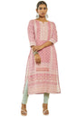 Soch Womens Pink Muslin Botanical Print Kurta with Beadwork Details
