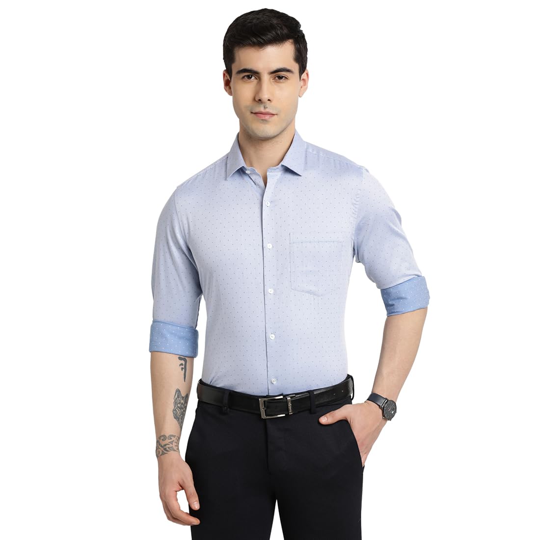 Turtle Men Light Blue Dobby Full Sleeve Slim Fit 100% Cotton Formal Shirt