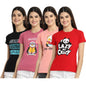 Preneum Womens Cotton Regular Fit Latest Graphic Stylish Printed Short Sleeves Casual T-Shirt (Pack 4), Black & Pink & Pink & R