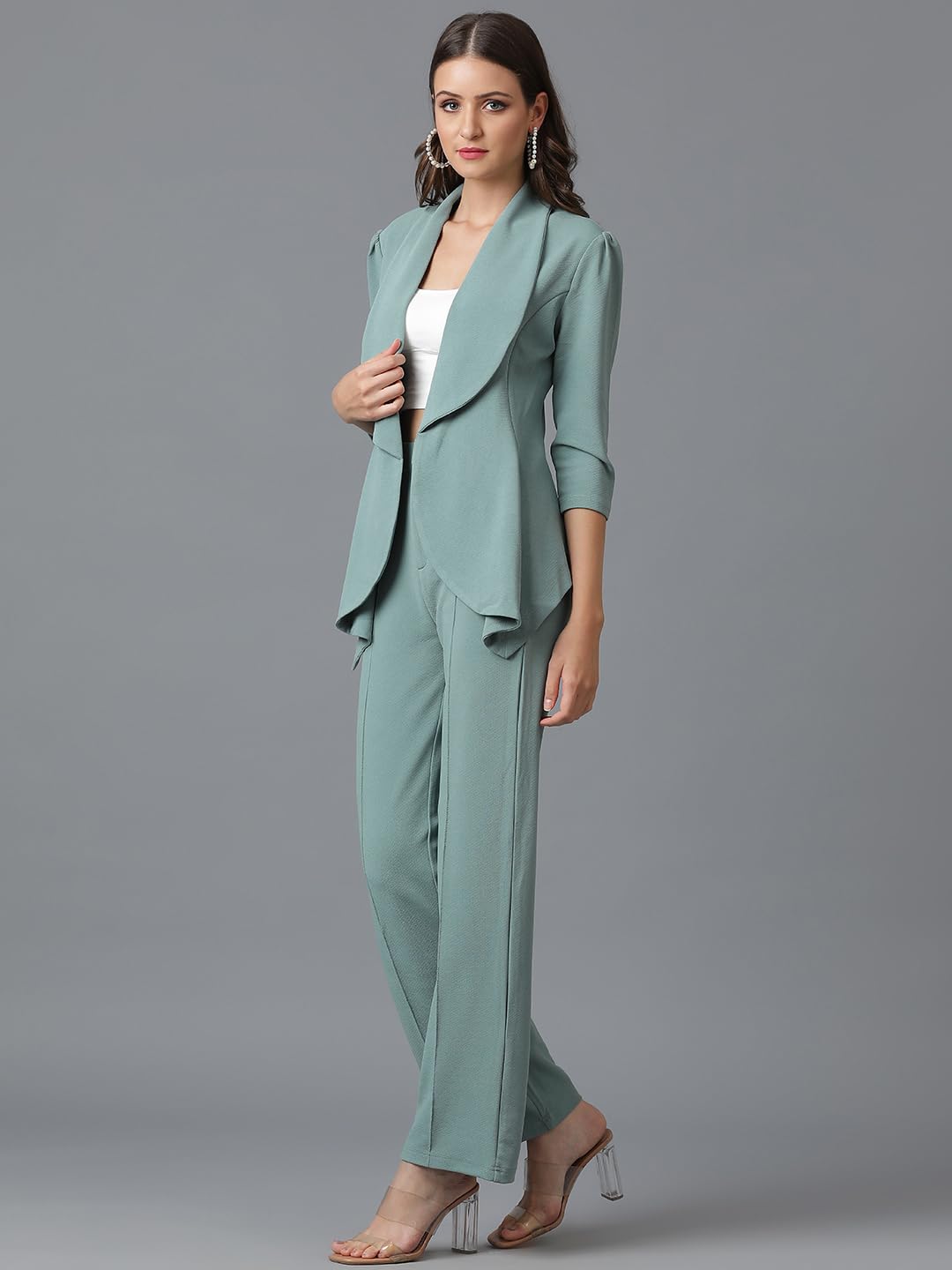 KOTTY Womens Solid Relaxed Fit 3/4 Sleeve Co-ord Blazer and Trouser Set.