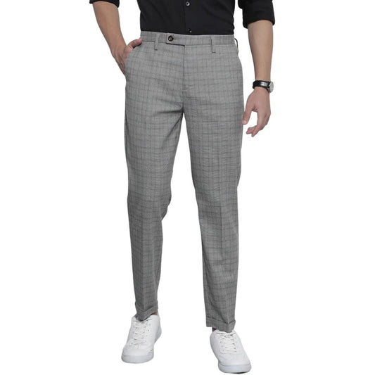 The Indian Garage Co Men Regular Fit Solid Mid-Rise Stretchable Trousers Grey
