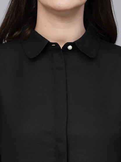 Style Quotient Women Solid Black Regular Formal Shirt
