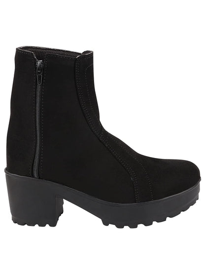 Shoetopia Girls Black Casual Solid Mid Top Heeled Boots