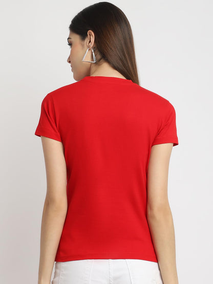 Preneum Womens Cotton Regular Fit Trendy & Latest Graphic Stylish Printed Short Sleeves Casual & Regular T-Shirt, Imperial Red,
