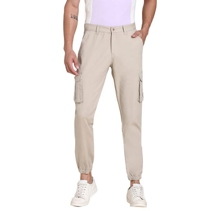 Dennis Lingo Slim Fit Beige Solid Cargo Jogger for Men