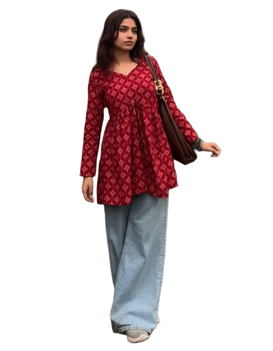 Anni Designer WomenS Rayon Viscose Kurti, Anarkali Floral Printed, 3/4 Sleeve Top (Ina Maroon_Xxl_Maroon_Xx-Large)