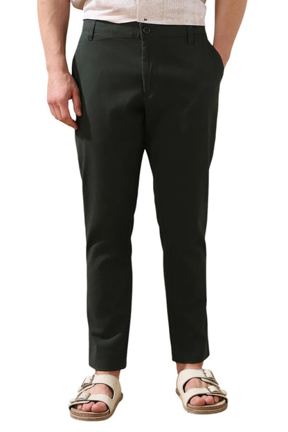 Dennis Lingo Men Solid Cotton Lycra Mid Rise Straight fit Chinos Olive Green