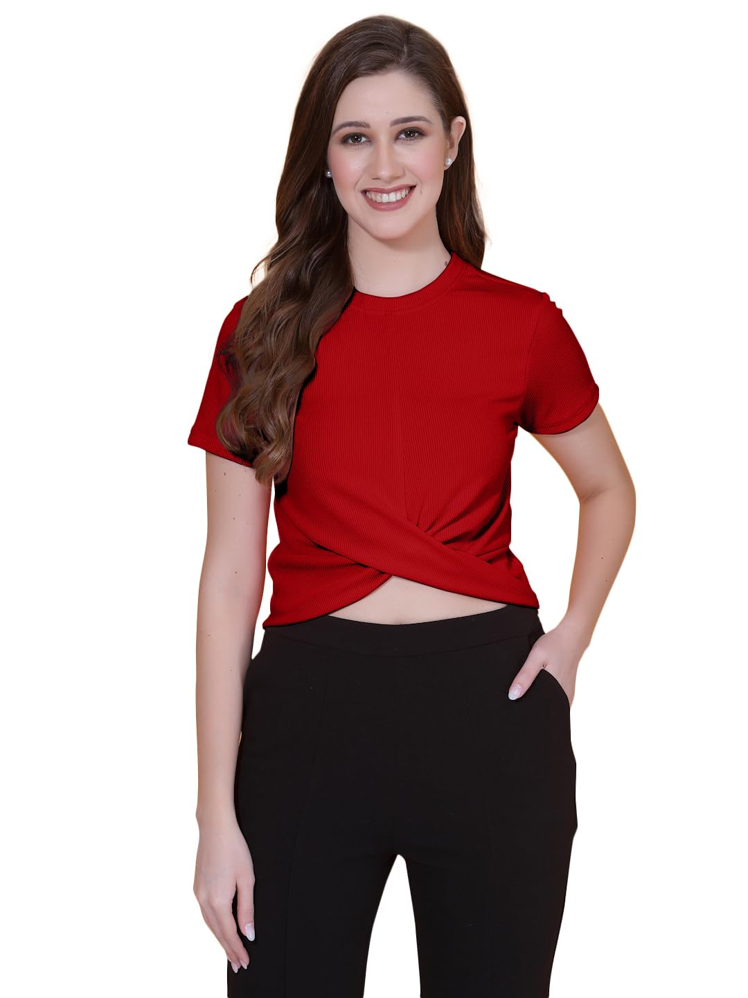 OOMPH! Crop Tops for Women, Red - mt683