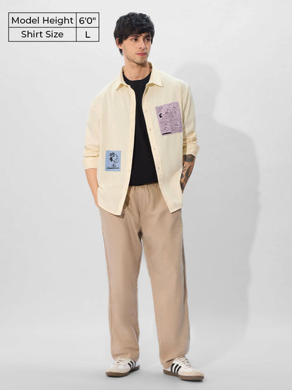 The Souled Store Official Peanuts: Joe Cool Men and Boys Long Sleeve Collared Neck Button Down Linen Relaxed Fit Check Shirts