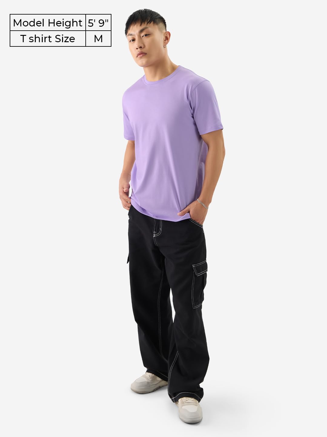 The Souled Store Solids: Deep Lavender Men and Boys Round Neck Short Sleeve Cotton Regular Fit T-Shirts