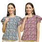 Pinkmint Combo Tops for Women Stylish Ruffle Trim Petal Sleeve Tops (Pack of 2)