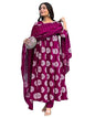 Toochki Dress for Women | Flared Dresses | Three Piece | Embroidered with Printed Work | Rayon Fabric | Dark Pink | with Pant an