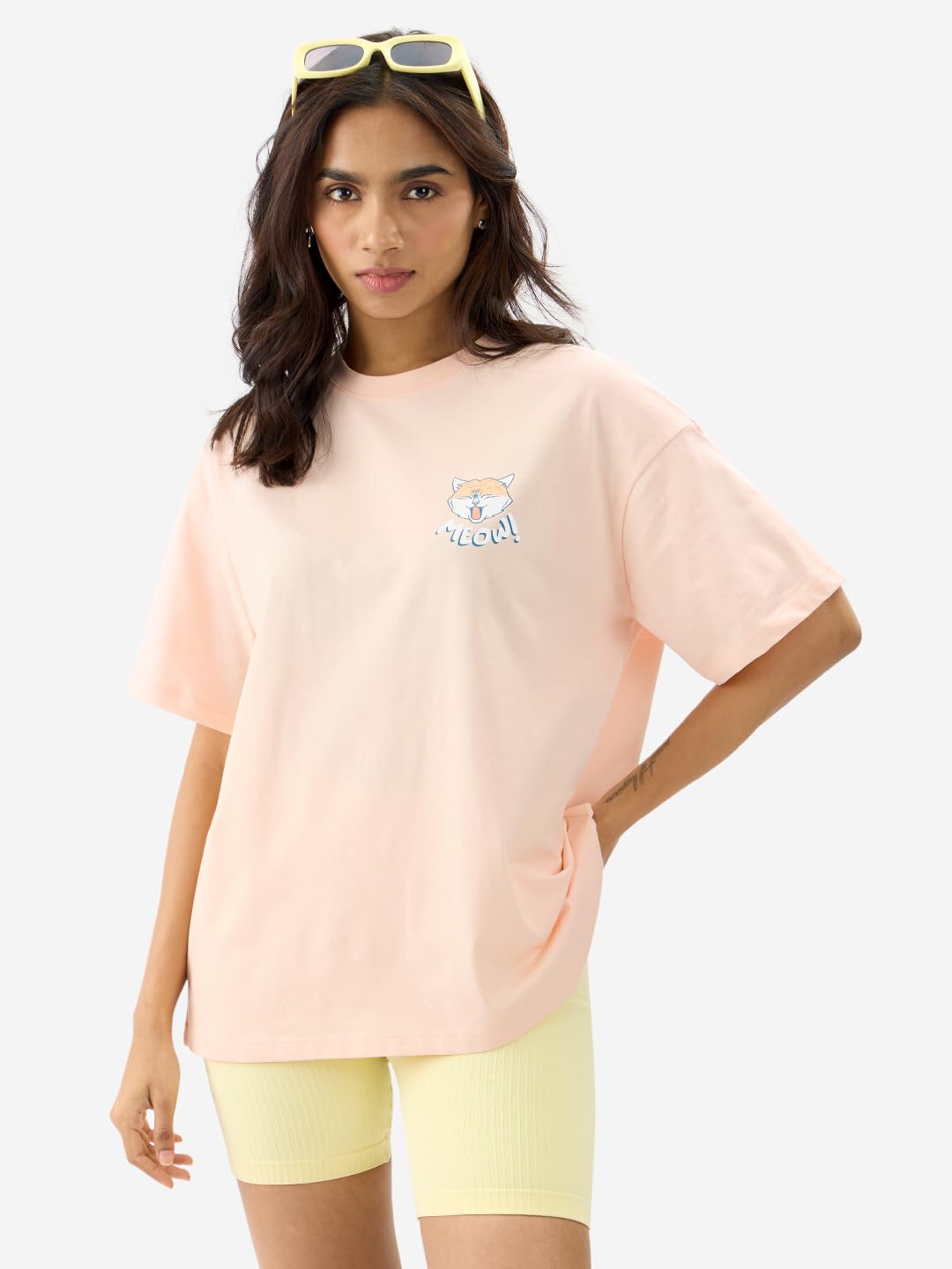 The Souled Store FYI Women and Girls Short Sleeve Round Neck Pink Graphic Printed Cotton Oversized Cotton T-Shirts