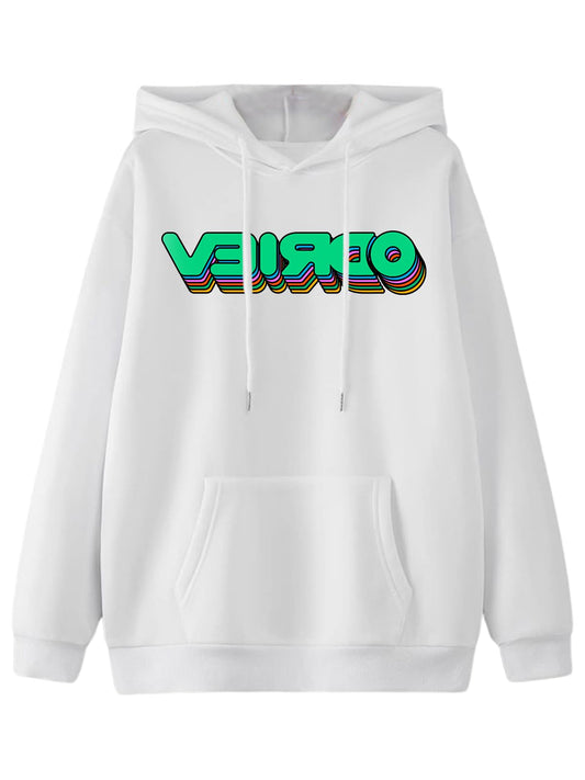 Veirdo Mens Cotton Fleece Regular Fit Full Sleeve Hoodie Front Logo Printed Hoodie
