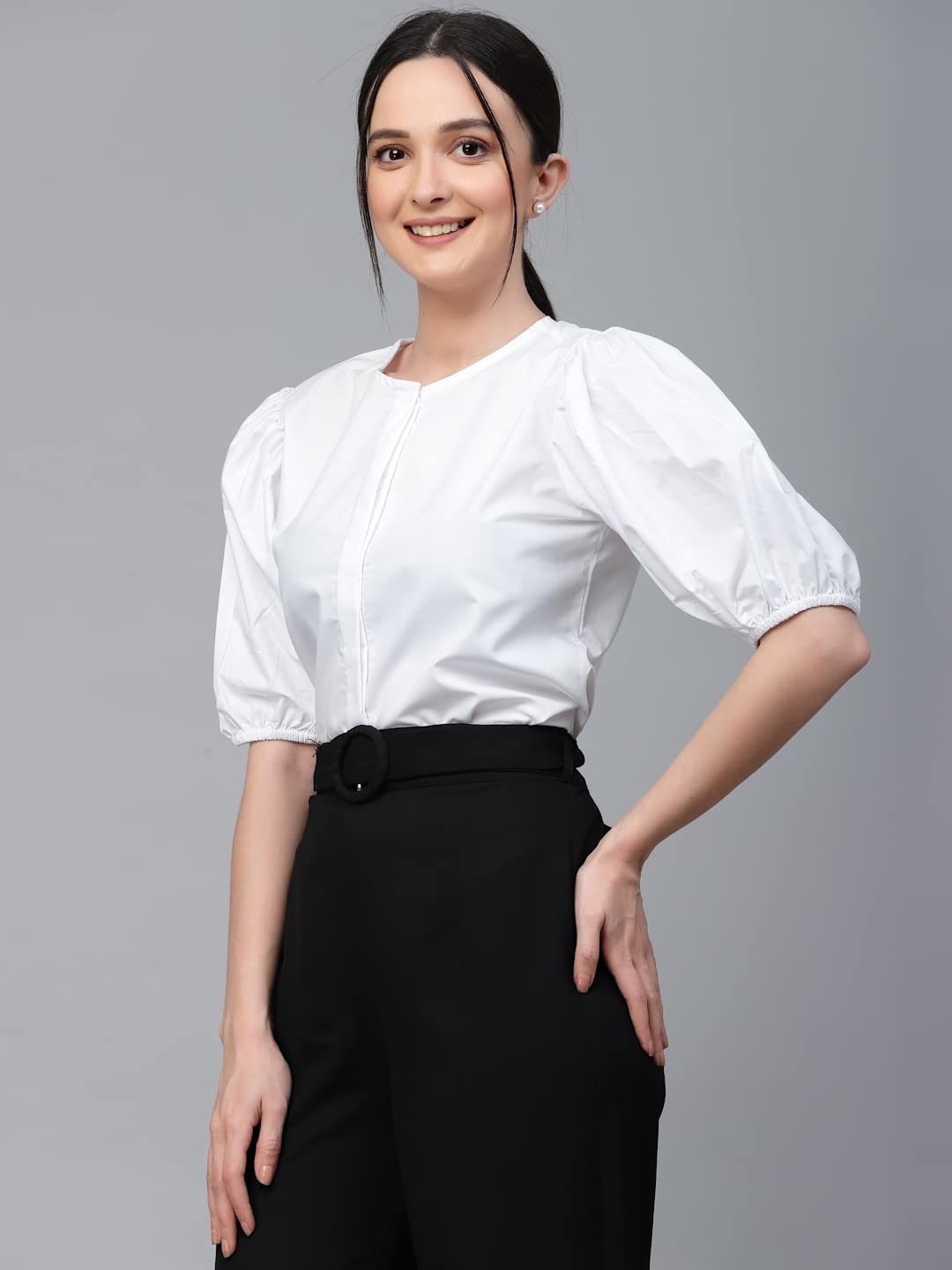 Style Quotient Women Solid Light Blue Polycotton Regular Formal Shirt