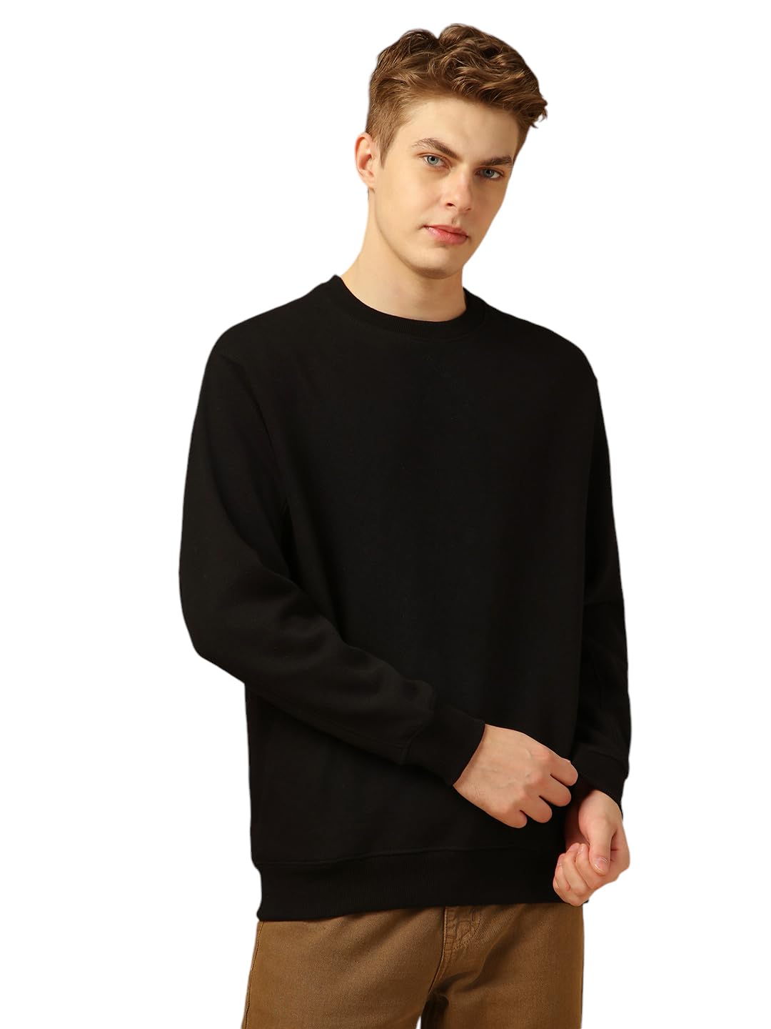 Dennis Lingo Regular Fit Cotton Men Full Sleeves Solid Sweatshirt Black