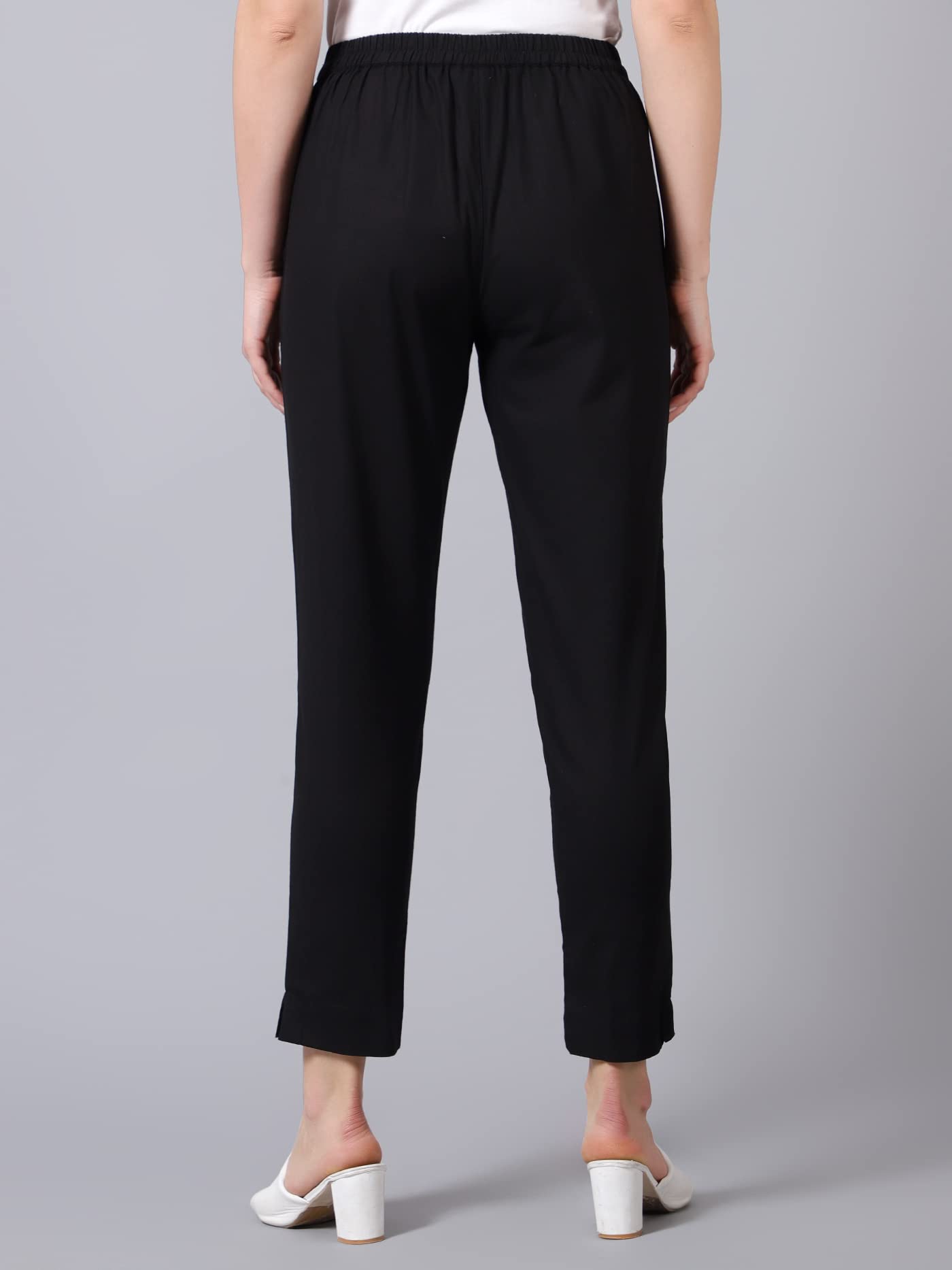 Idalia Black Solid Cotton Trouser For Women Formal Trousers With 2 Pocket Fusion Wear Trouser Pants For Ladies
