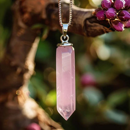 Astrotalk Love Attraction Pencil Pendant | Heart Chakra Healing & Relationship Strengthening | Rose Quartz Pendant for Women | Gift for Women | Valentine Gift for Girlfriend