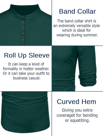 Macsivo MenS Stylish Mandarin Collar Kurta | Casual Ethnic Fusion Shirt For Daily, Party & Travel | Full Sleeves | Cotton Polye