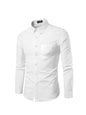 Mildin MenS Regular Cotton Blend White Slim Fit Solid Button Down Spread Collar Full Sleeve Curved Hemline Formal Shirt With On