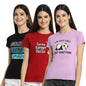 Preneum Womens Cotton Regular Fit Latest Graphic Stylish Printed Short Sleeves Casual T-Shirt (Pack 3), Black & Red & Purple, X