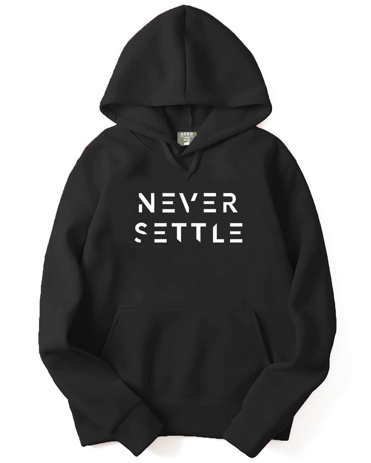 ADRO Men's Cotton Neck Hooded Sweatshirt (H22-M-SET-BL_Black)