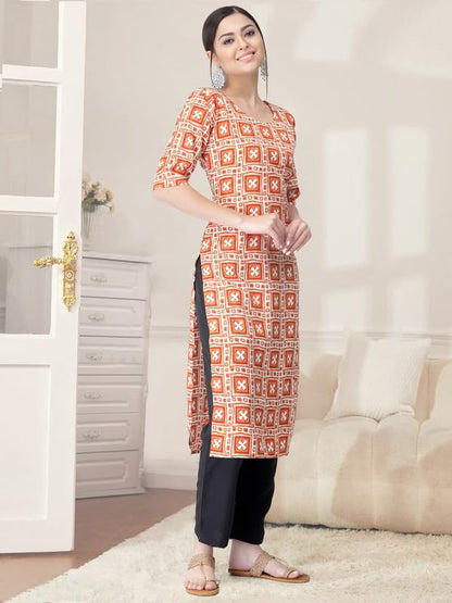 Pinkmint Kurta Set for Women Cotton Printed Straight Kurta with Pant (Pack of 1)