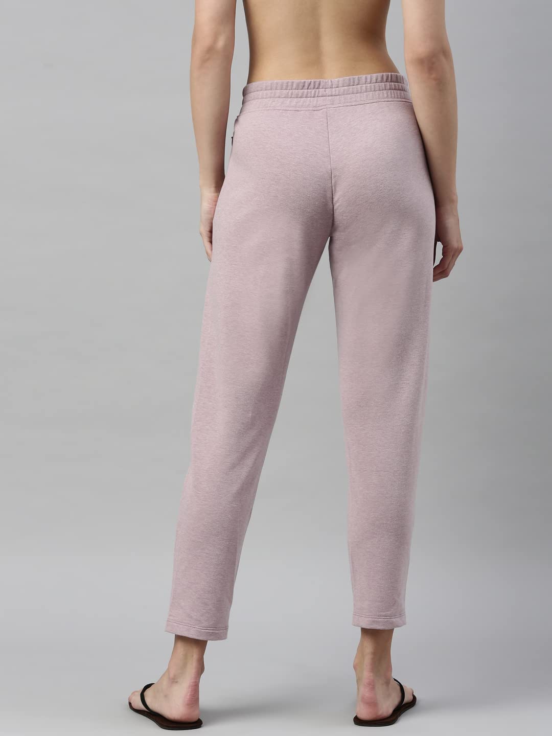 Enamor Essentials Womens Slim Fit Mid Rise Cotton French Terry Ankle Length Lounge Pants with Wide Waistband Drawstring & Side P