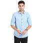 Turtle Men Khadi Light Blue Printed Slim Fit Full Sleeve Casual Shirt
