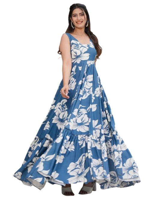 Wedani Rayon Dress for Women Blue