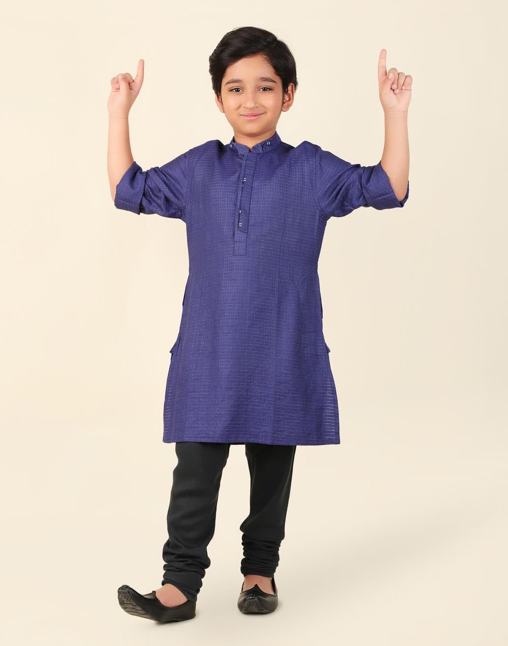 Fabindia Boy's Viscose Blend Checks Regular Fit Kurta (1032821NAVY_Navy
