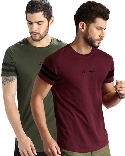 Noble Monk Men Regular Fit T-Shirt | Round Neck | Half Sleeve | Self Design | Casual T Shirt For Men