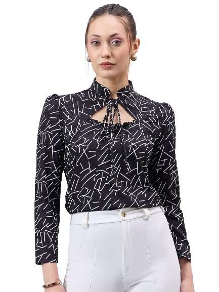Style Quotient Women Smart Printed top with Neck Tie-up Full Sleeve Shirt