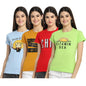 Preneum Womens Cotton Regular Fit Latest Graphic Stylish Printed Short Sleeves Casual T-Shirt || Trendy & Latest Style (Pack 4)
