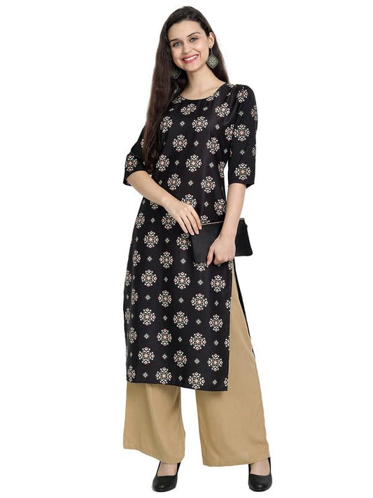 Pinkmint WomenS Cotton KurtiS L Fancy Printed Kurta L Regular Home Wear L Printed Cotton Kurti (Pack Of 1) Black