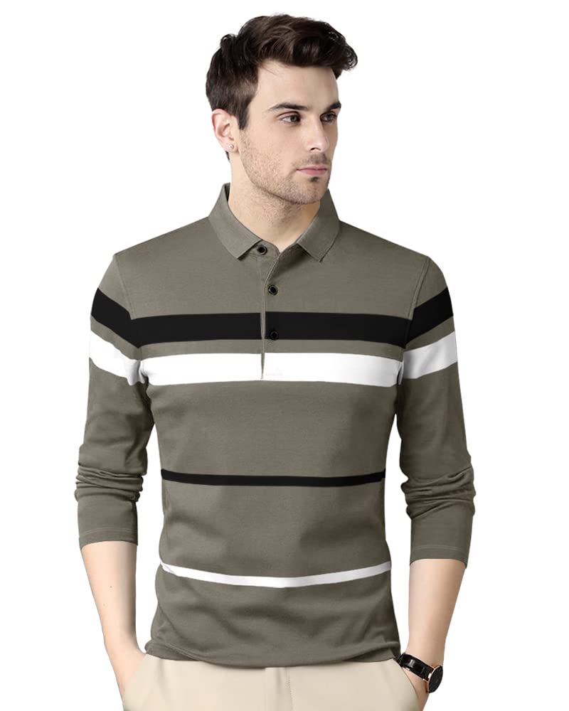 Eyebogler Polo Neck Striped Tshirt For Men