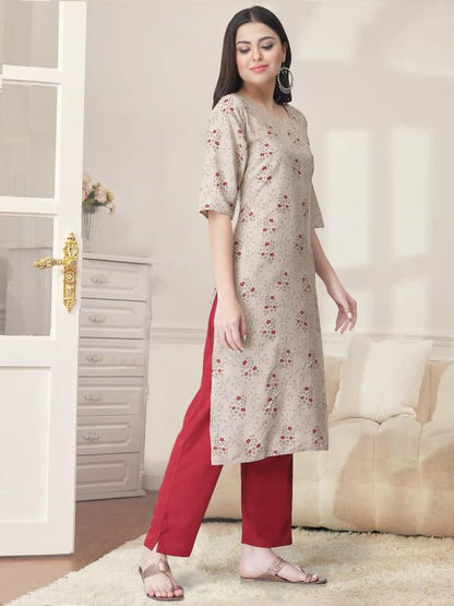Pinkmint Kurta Set for Women Cotton Printed Straight Kurta with Pant (Pack of 1)