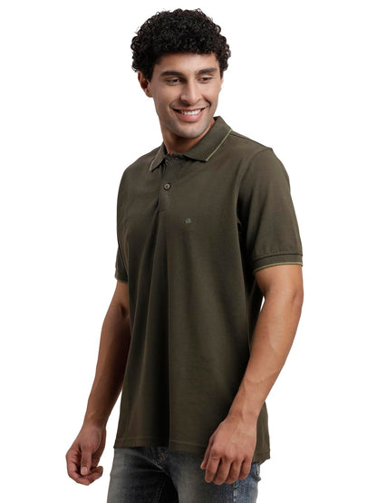 Turtle Men Poly Cotton Solid Olive Polo Tshirt