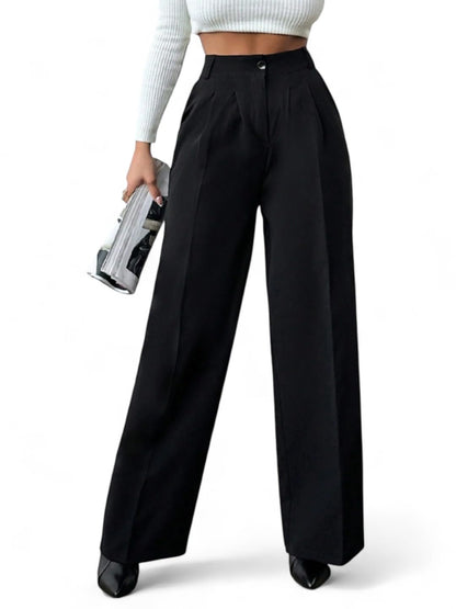 OOMPH! Womens High-Waisted Pant | Wide Leg Trousers | Korean Style Stretchable Trouser Jet Black