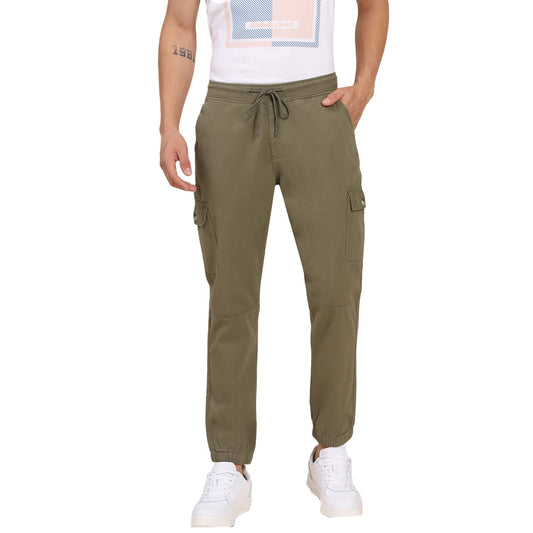 Dennis Lingo Mens Cotton Regular Fit Solid Stretchable Cargo Joggers, Casual Trouser Pants with Drawstring Waist (Light Olive,