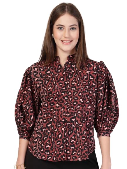 Style Quotient Women Rust Multi Printed Regular Fit Semi Formal Polyester Shirt