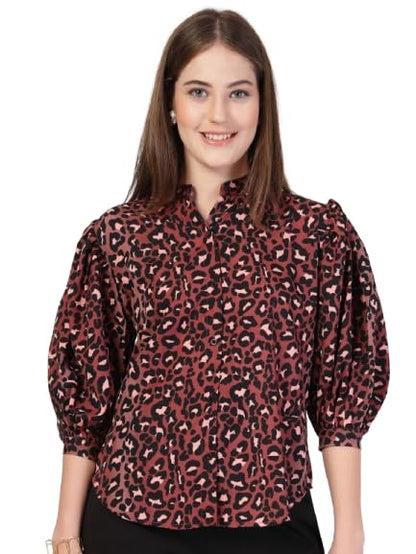 Style Quotient Women Rust Multi Printed Regular Fit Semi Formal Polyester Shirt