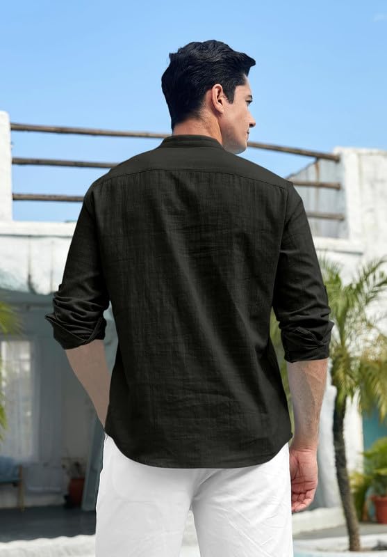 Macsivo MenS Cotton Polyster Blend Solid Short Kurta With Mandarin Collar Full Sleeve Button Closure Curved Hem Regular Fit | S