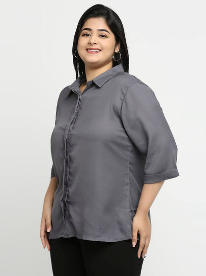Style Quotient Women Grey Solid Plus Size Shirts